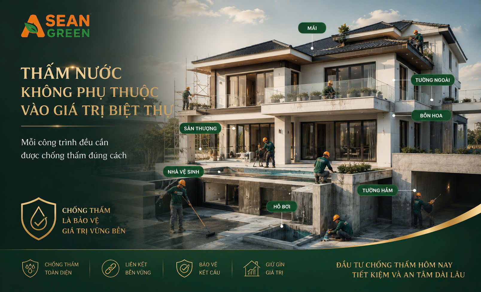 Vì Sao Biệt Thự Hàng Chục Tỷ Đồng Vẫn Bị Thấm Chỉ Sau Vài Năm? 7 Nguyên Nhân Chủ Nhà Thường Bỏ Qua