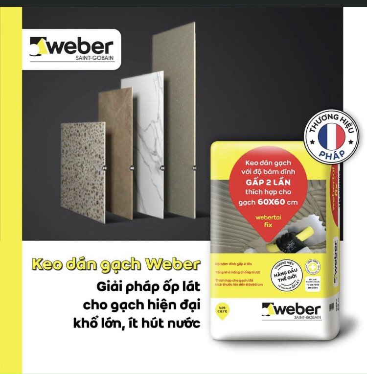 Keo dán gạch Weber Tai Fix trắng với độ bám dính GẤP 2 LẦN