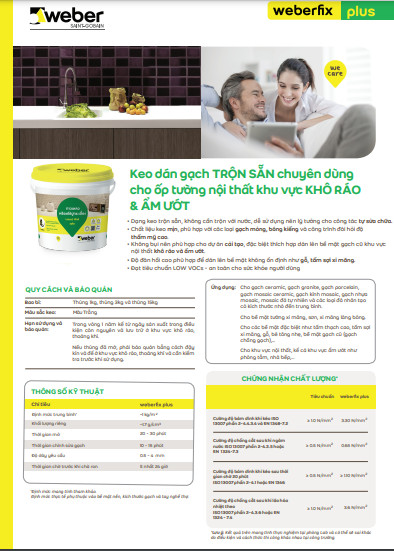 weberfix plus: Keo dán gạch TRỘN SẴN khu vực KHÔ RÁO & ẨM ƯỚT