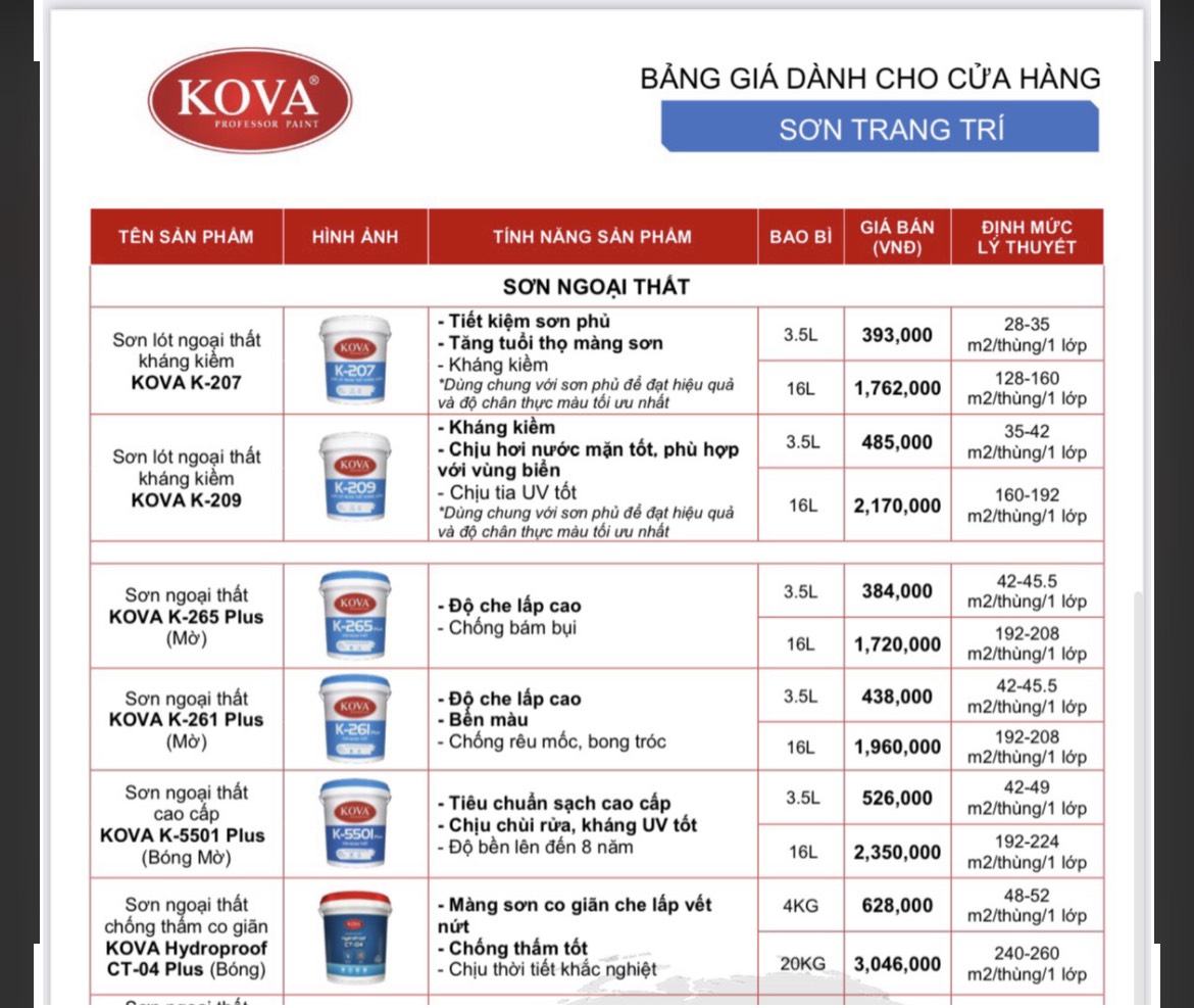 Sơn Kova ngoài trời K-265 20 lít
