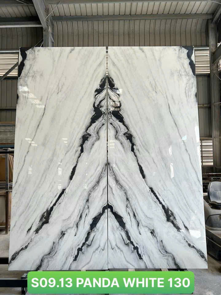 Gạch 1200x3200mm trắng vân đá đối xứng lát sàn biệt thự